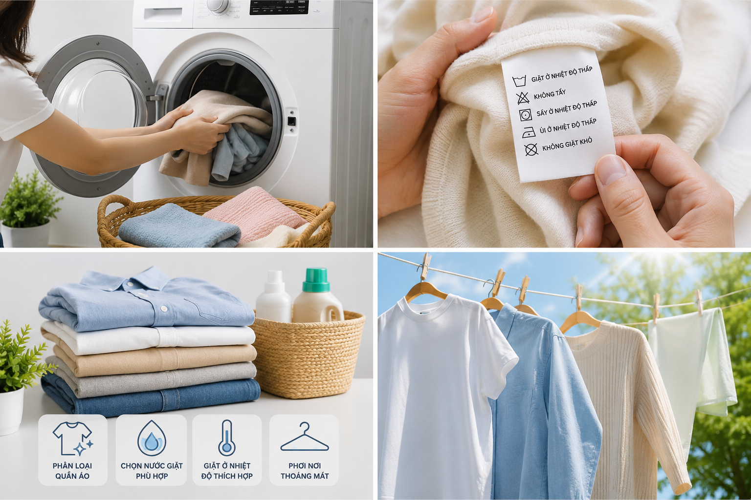 Hướng dẫn cách chăm sóc quần áo giúp hạn chế phai màu, giảm mùi hôi và giữ quần áo bền đẹp sau nhiều lần giặt.