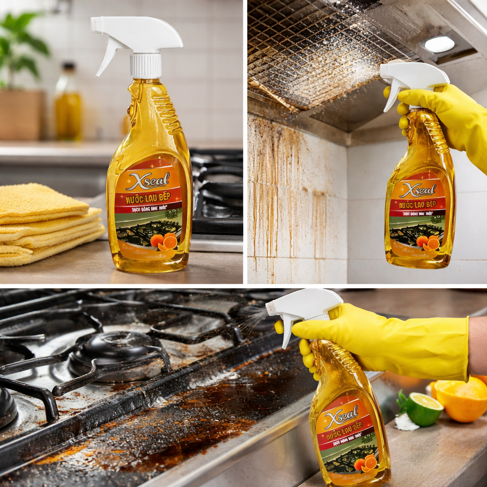 Nước lau bếp XSeal làm sạch dầu mỡ trên bếp và tường bếp
